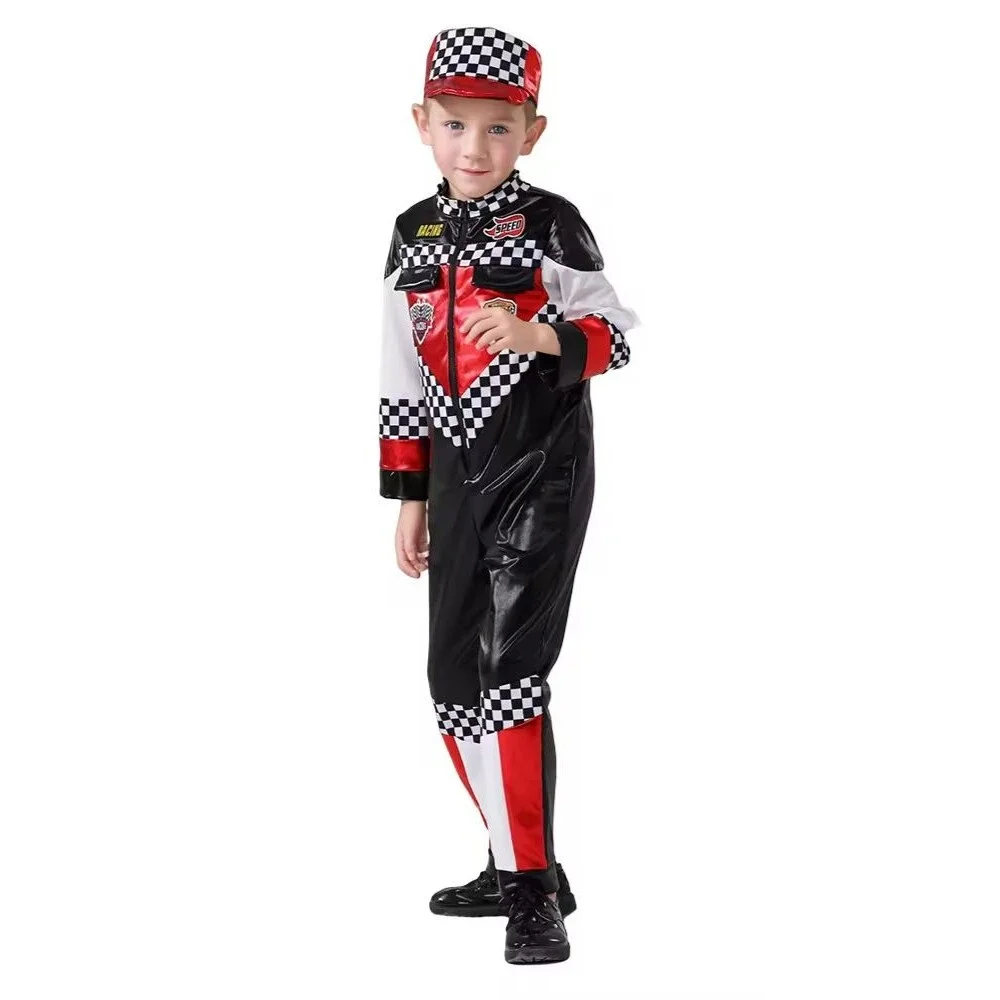 Race Car Driver Costume – Boys Size 140/L (US Age 9–10), Jumpsuit + Cap -Driver